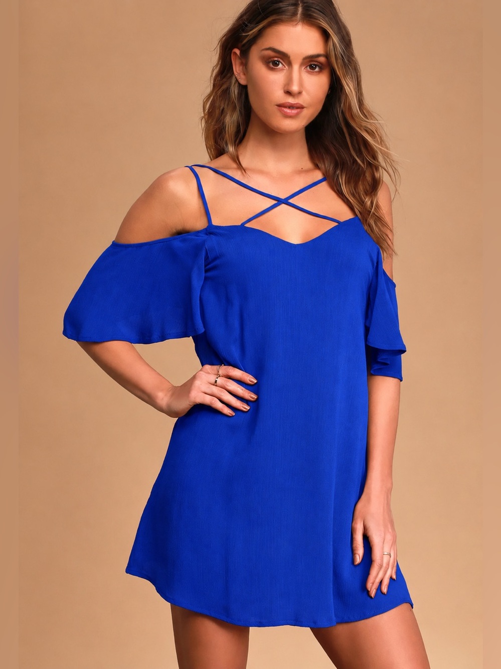 Lulu's Royal Blue Cold-Shoulder Mini Dress